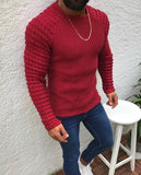 2019 New Men's Plaid Patchwork O-Neck Sweater Tops Male Autumn Winter Sexy Slim Fit Red Black Solid Color sweaters pullovers 3XL