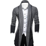 Men's sweater knitted  Long Sleeve Color Block Patchwork Knitted Winter Loose Plus Size Long Coat Cardigan