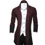 Men's sweater knitted  Long Sleeve Color Block Patchwork Knitted Winter Loose Plus Size Long Coat Cardigan
