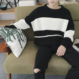 Pullovers Men Patchworks O-neck Long Sleeve Autumn New Korean Style Fashion Leisure Mens Sweaters Teens Pullover Male Tops Ins