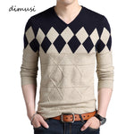 DIMUSI Autumn Winter Mens Pullover Sweater Men Turtleneck Casual V-Neck Sweater Men's Slim Fit Knitted Pullovers Clothing 3XL