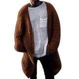 Men's Solid Color Cardigan Long Sleeve Loose Sweater Coat Loose Cardigan Large Size Coat Long Length Top