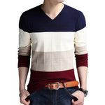 BROWON Brand-sweater Autumn Men's Long Sleeve Slim Sweaters New V-neck Fit Sweater Striped Bottom Sweaters Large Size M-4XL