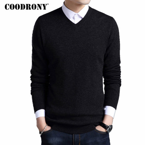 COODRONY Merino Wool Sweater Men Autumn Winter Thick Warm Sweaters And Pullovers Casual V-Neck Pure Wool Sweater Pull Homme 7305